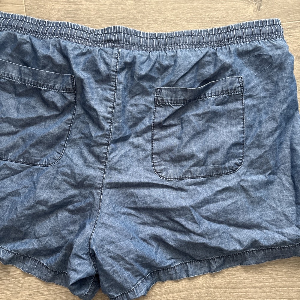 ana plus size 24w shorts blue chambray easy pull on elastic drawstring - Picture 10 of 11